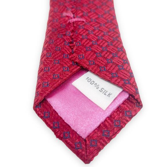 00s ISAAC MIZRAHI Vintage Silk Red Geometric Print Abstract Pointed Tie - Picture 5 of 7